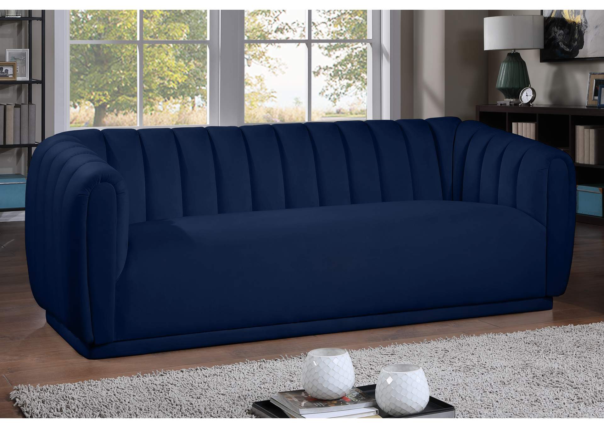 Dixie Navy Velvet Sofa,Meridian Furniture