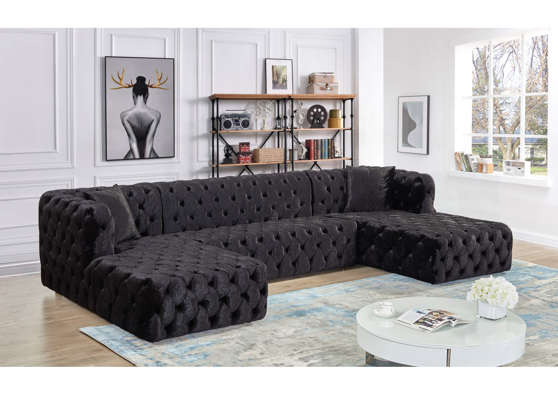 Coco Black Velvet 3 Piece Sectional (3 Boxes),Meridian Furniture