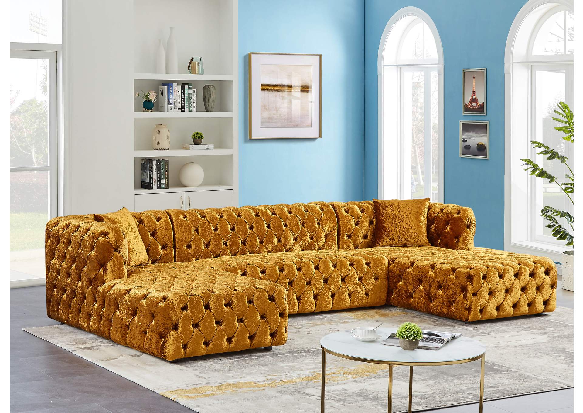 Coco Gold Velvet 3 Piece Sectional (3 Boxes),Meridian Furniture