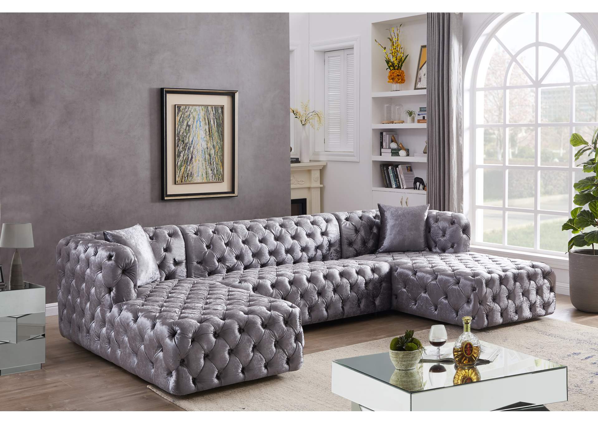 Coco Grey Velvet 3 Piece Sectional (3 Boxes),Meridian Furniture