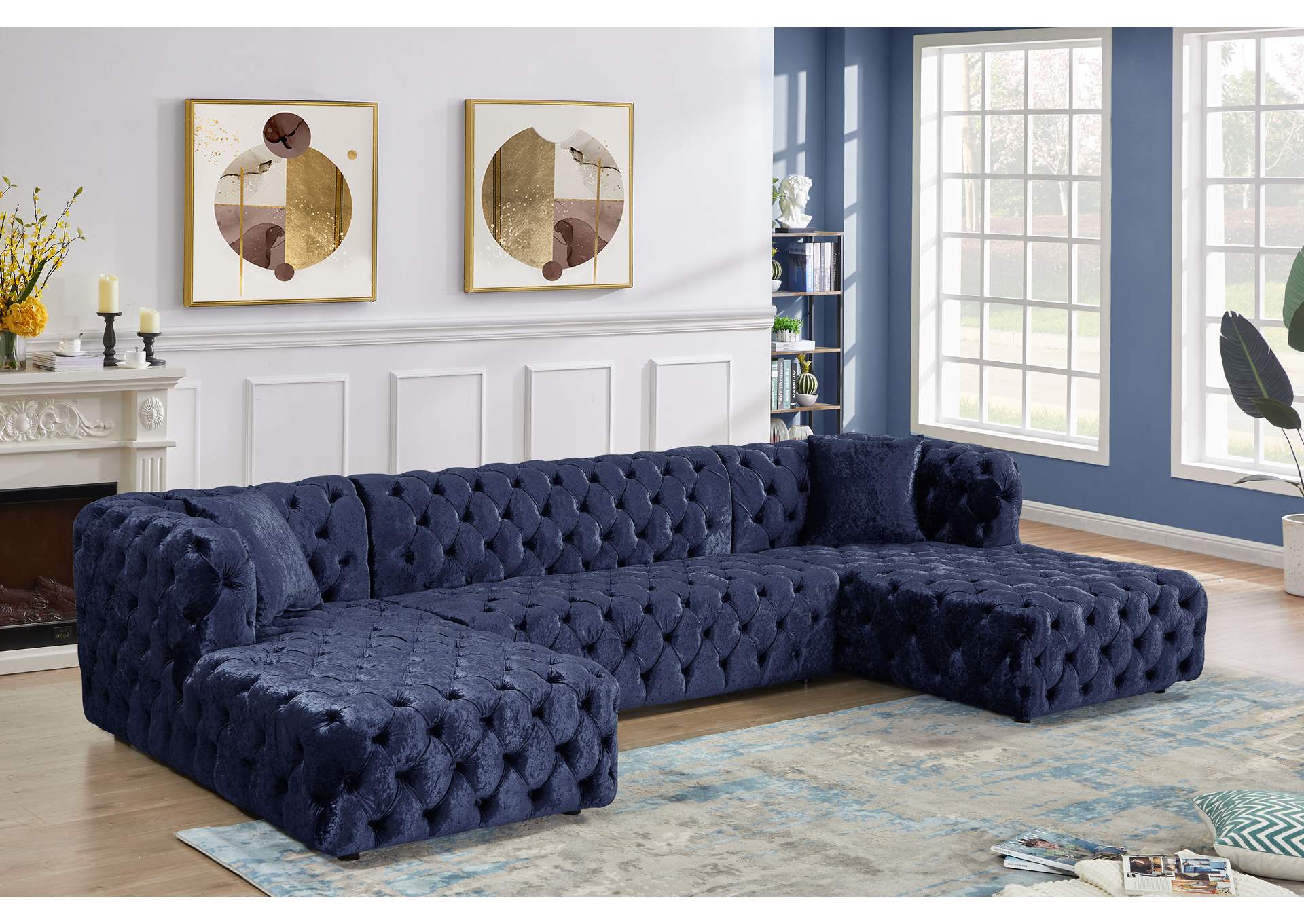 Coco Navy Velvet 3 Piece Sectional (3 Boxes),Meridian Furniture