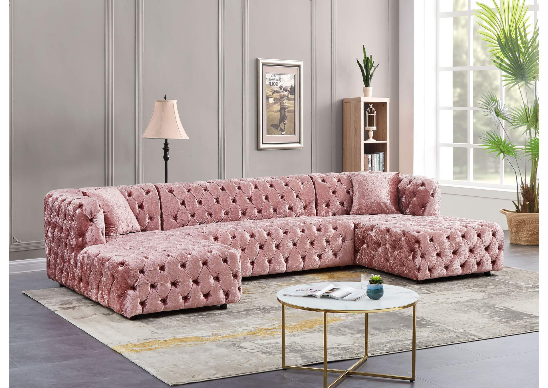 Coco Pink Velvet 3 Piece Sectional (3 Boxes),Meridian Furniture