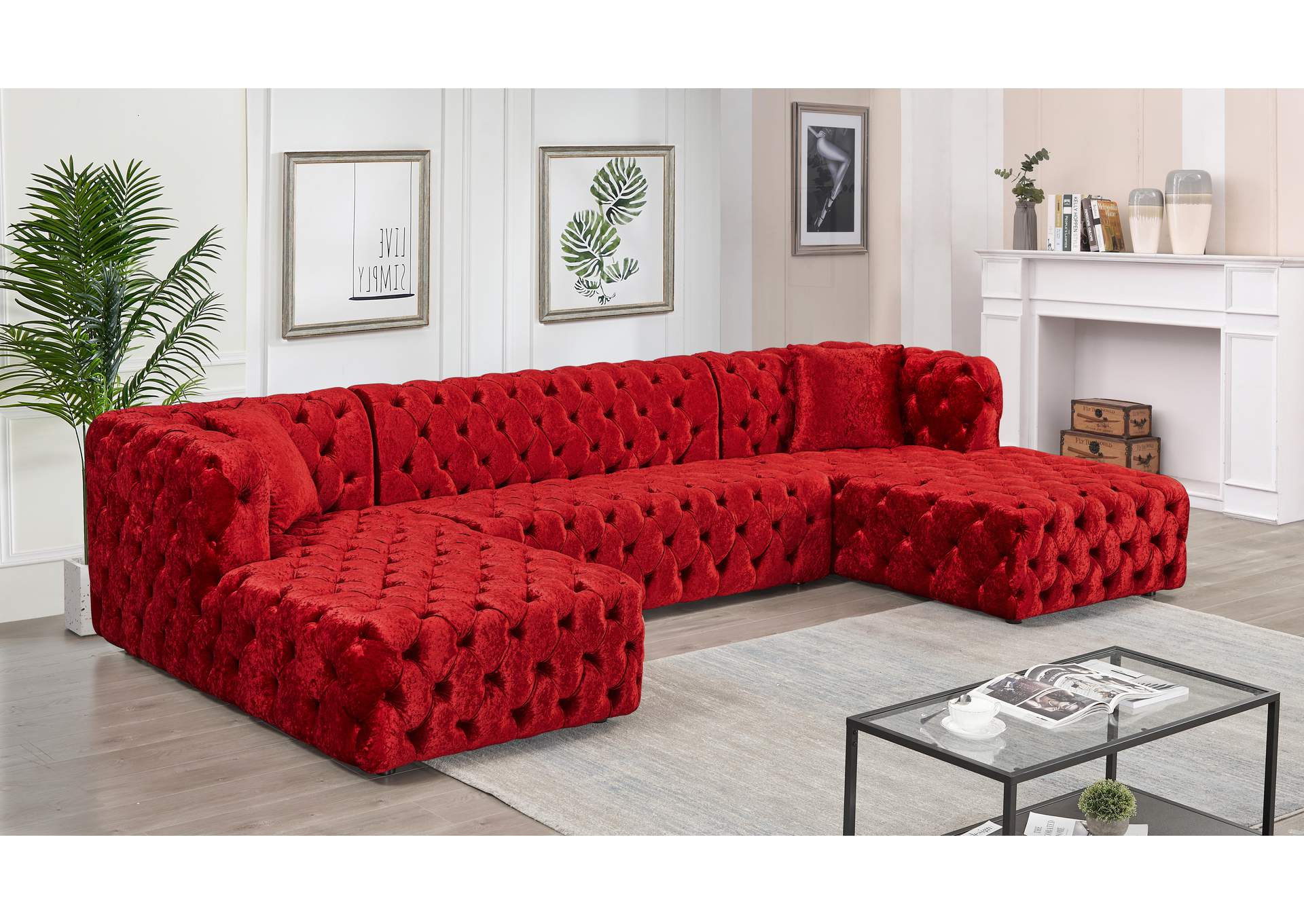 Coco Red Velvet 3 Piece Sectional (3 Boxes),Meridian Furniture