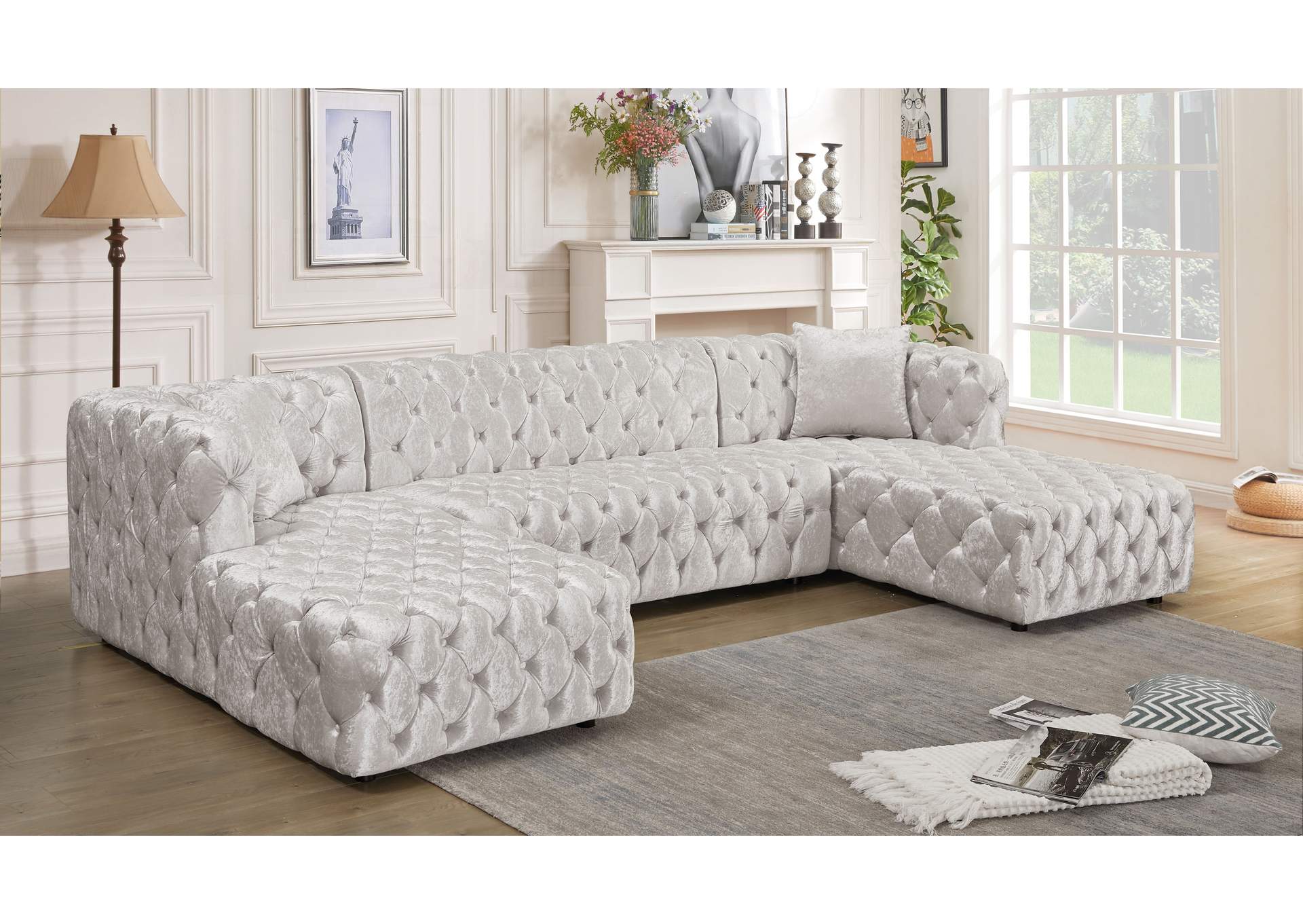 Coco White Velvet 3 Piece Sectional (3 Boxes),Meridian Furniture