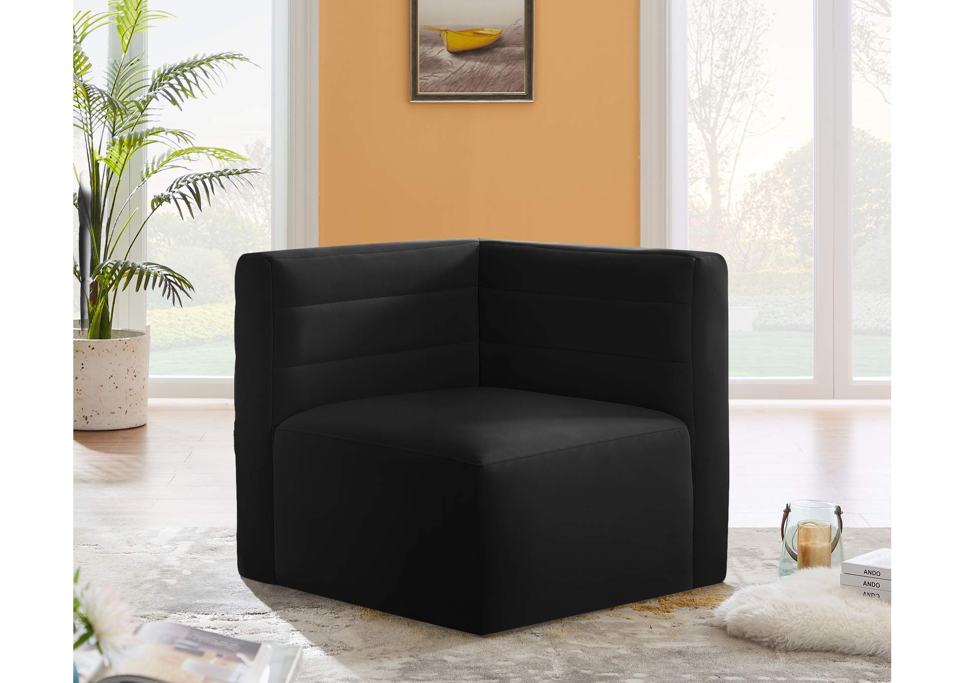 Quincy Black Velvet Modular Corner Chair,Meridian Furniture