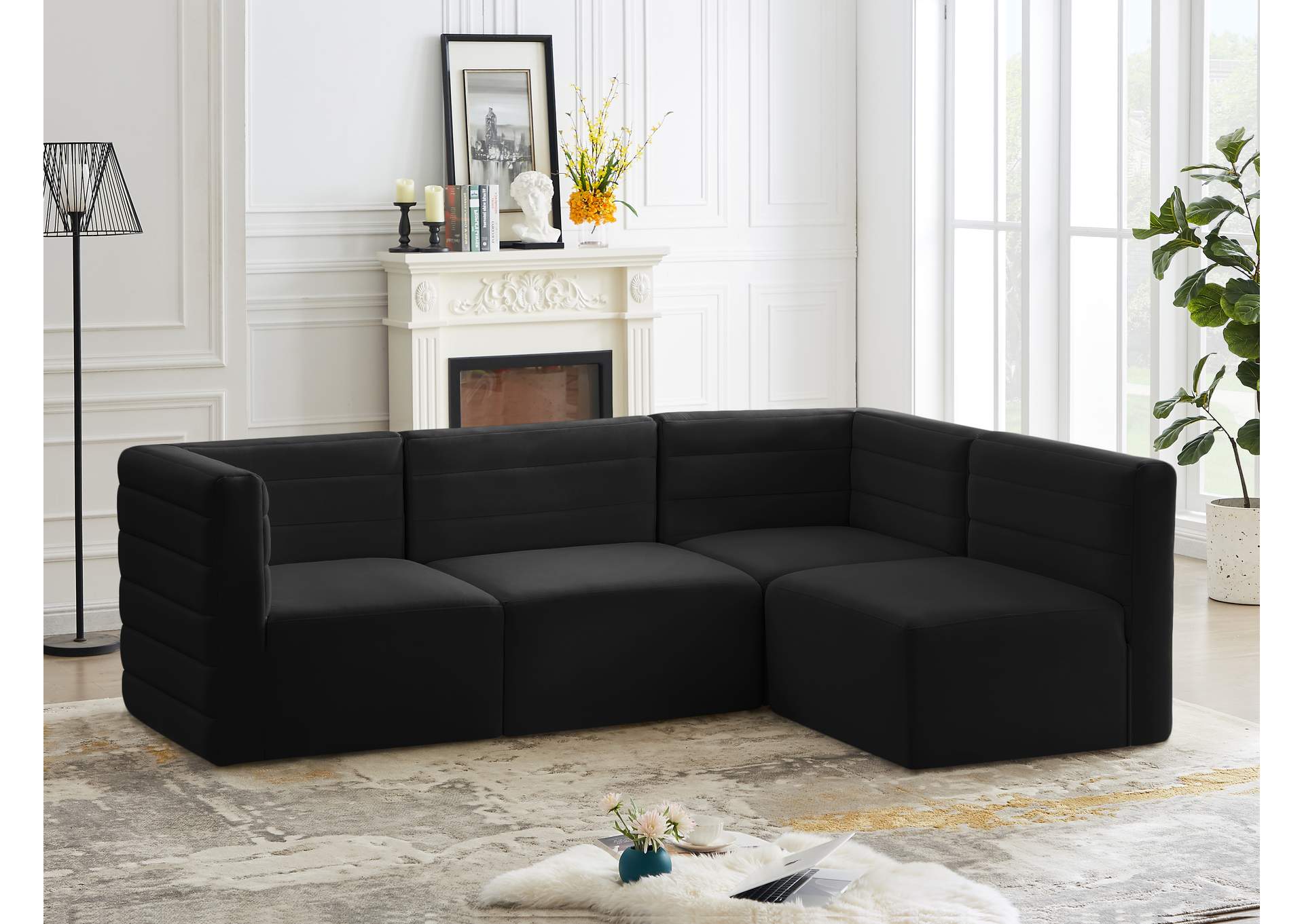 Quincy Black Velvet Modular Sectional,Meridian Furniture