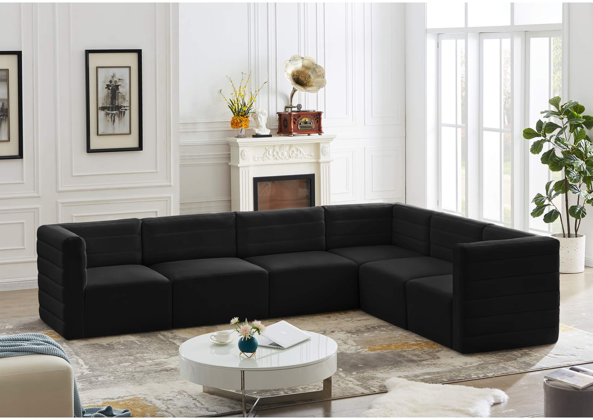 Quincy Black Velvet Modular Sectional,Meridian Furniture