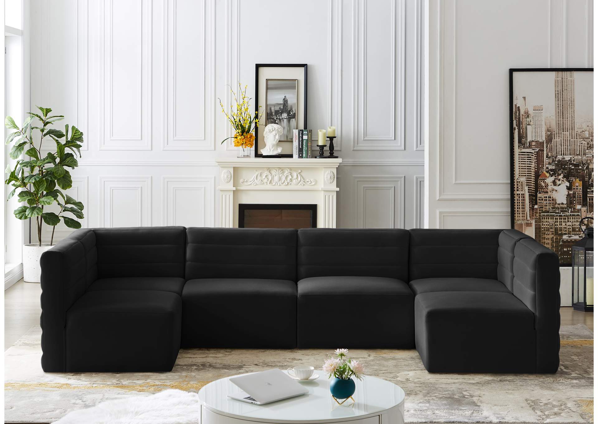 Quincy Black Velvet Modular Sectional,Meridian Furniture