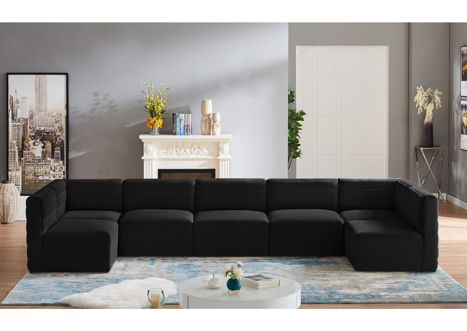 Quincy Black Velvet Modular Sectional,Meridian Furniture