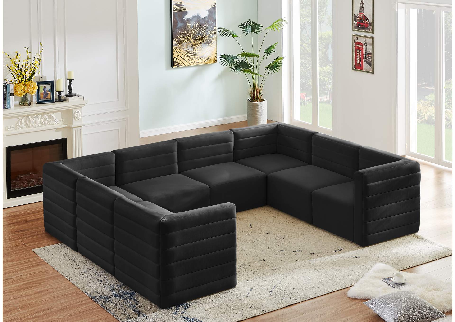 Quincy Black Velvet Modular Sectional,Meridian Furniture