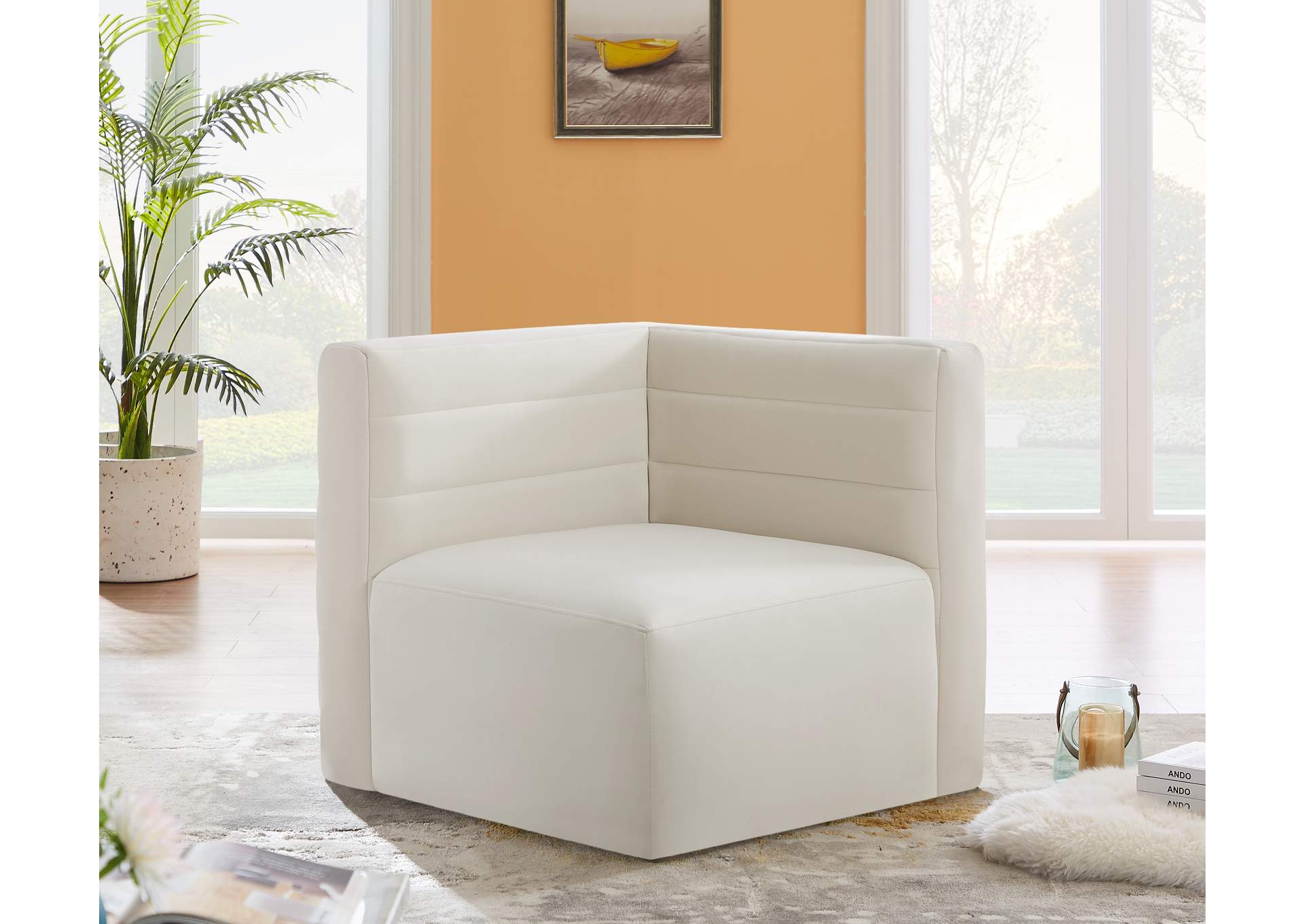 Quincy Cream Velvet Modular Corner Chair,Meridian Furniture