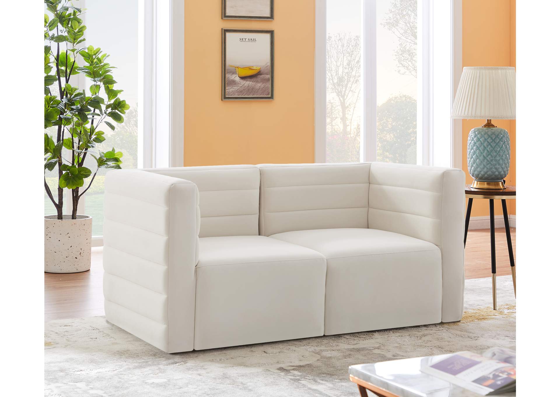 Quincy Cream Velvet Modular Sofa,Meridian Furniture