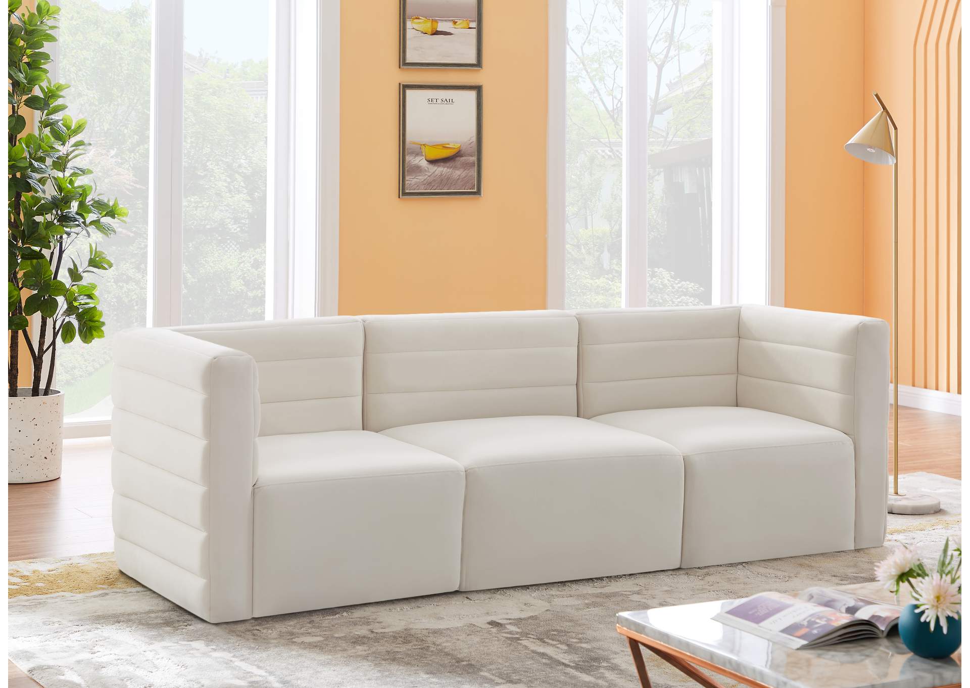 Quincy Cream Velvet Modular Sofa,Meridian Furniture