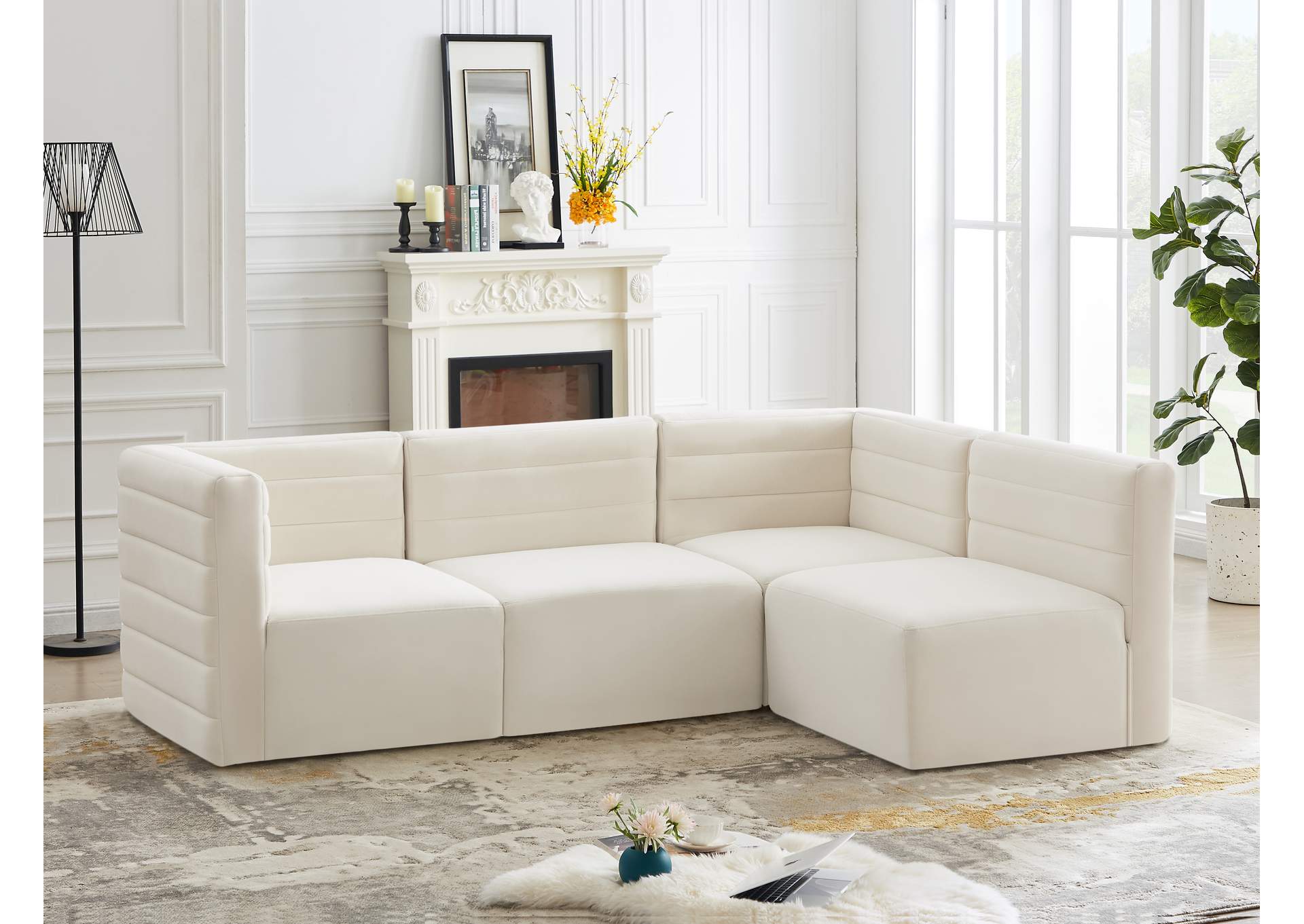 Quincy Cream Velvet Modular Sectional,Meridian Furniture