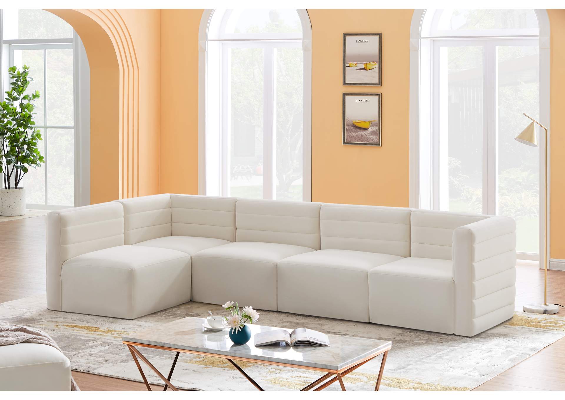 Quincy Cream Velvet Modular Sectional,Meridian Furniture