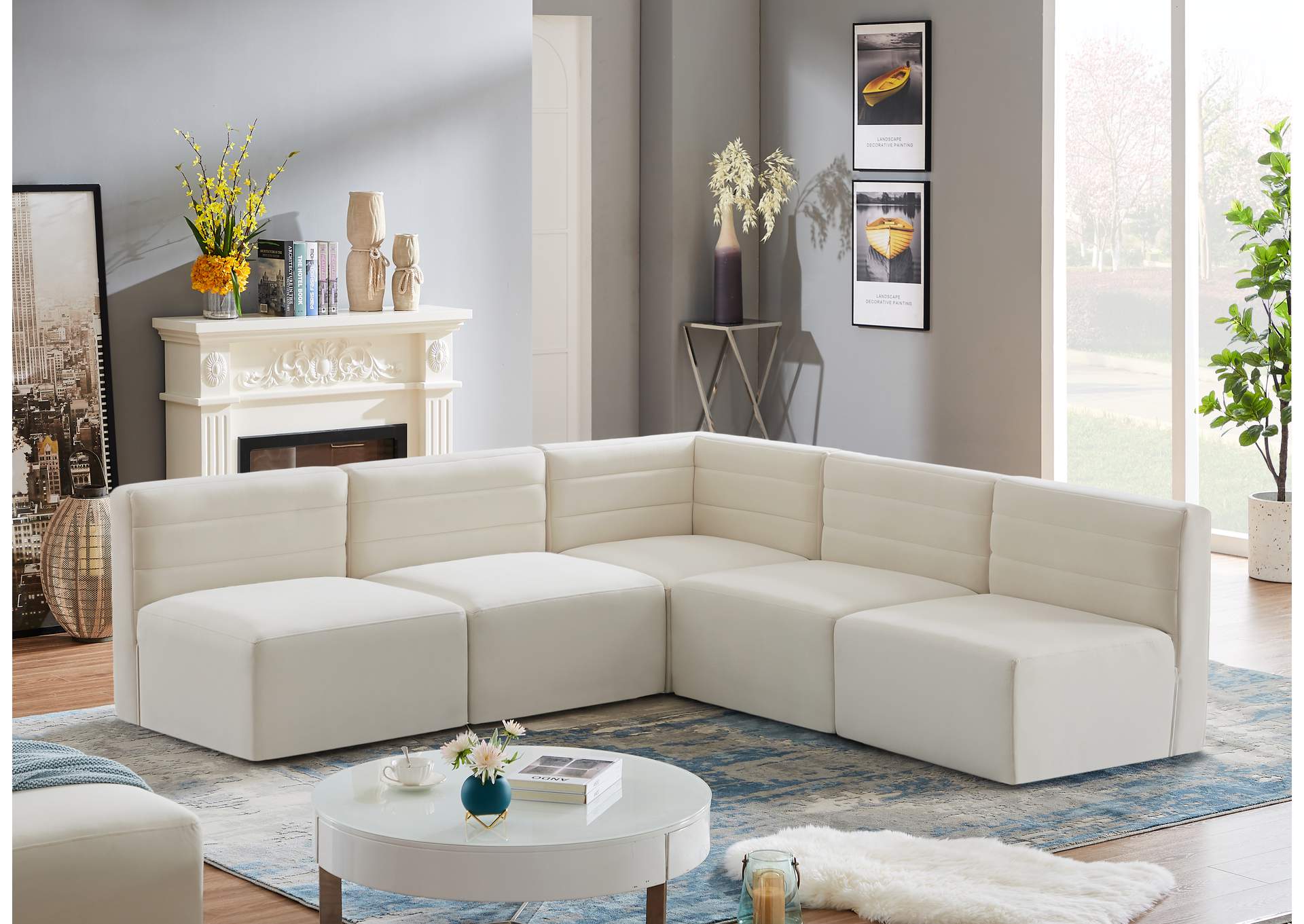 Quincy Cream Velvet Modular Sectional,Meridian Furniture