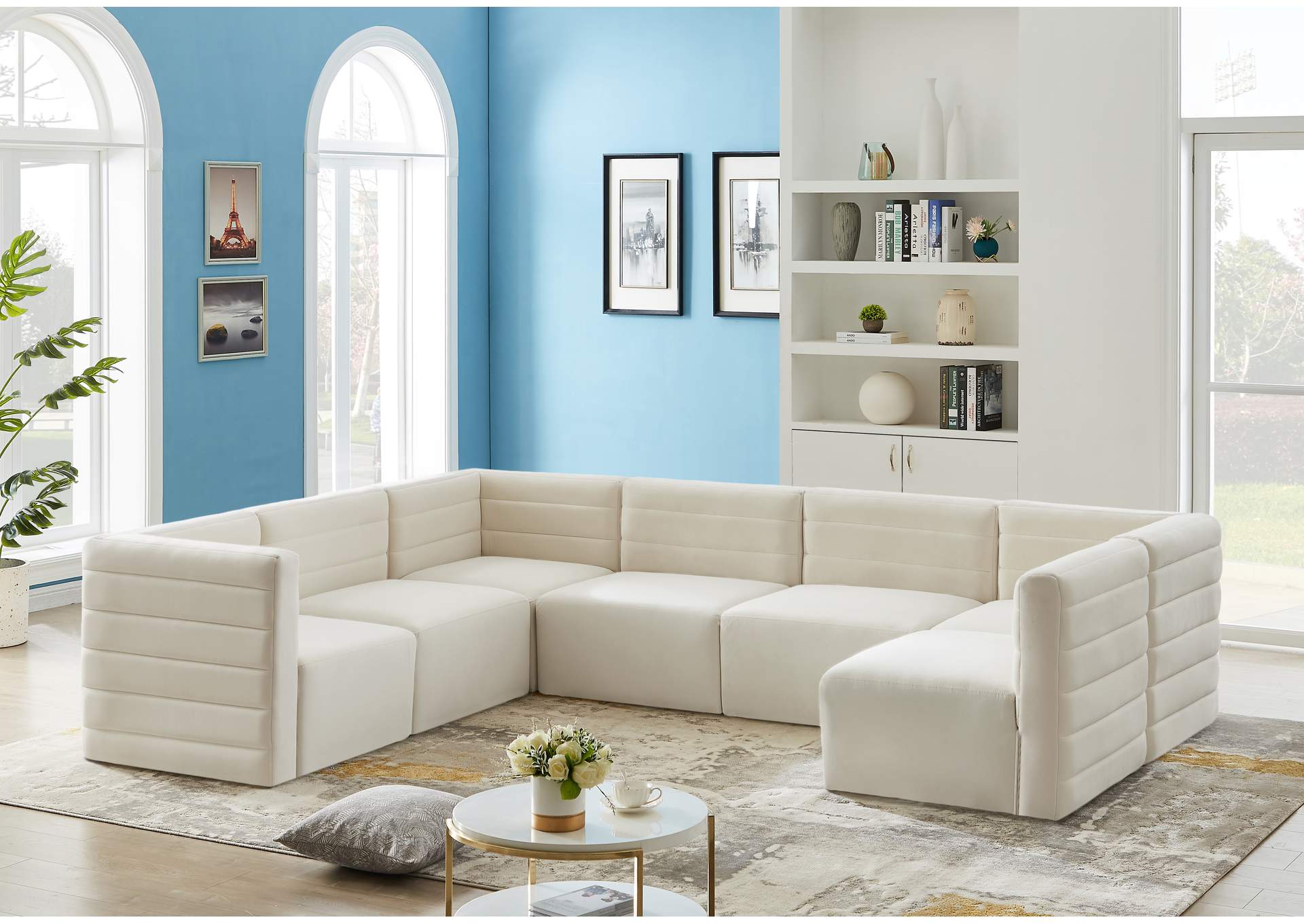 Quincy Cream Velvet Modular Sectional,Meridian Furniture