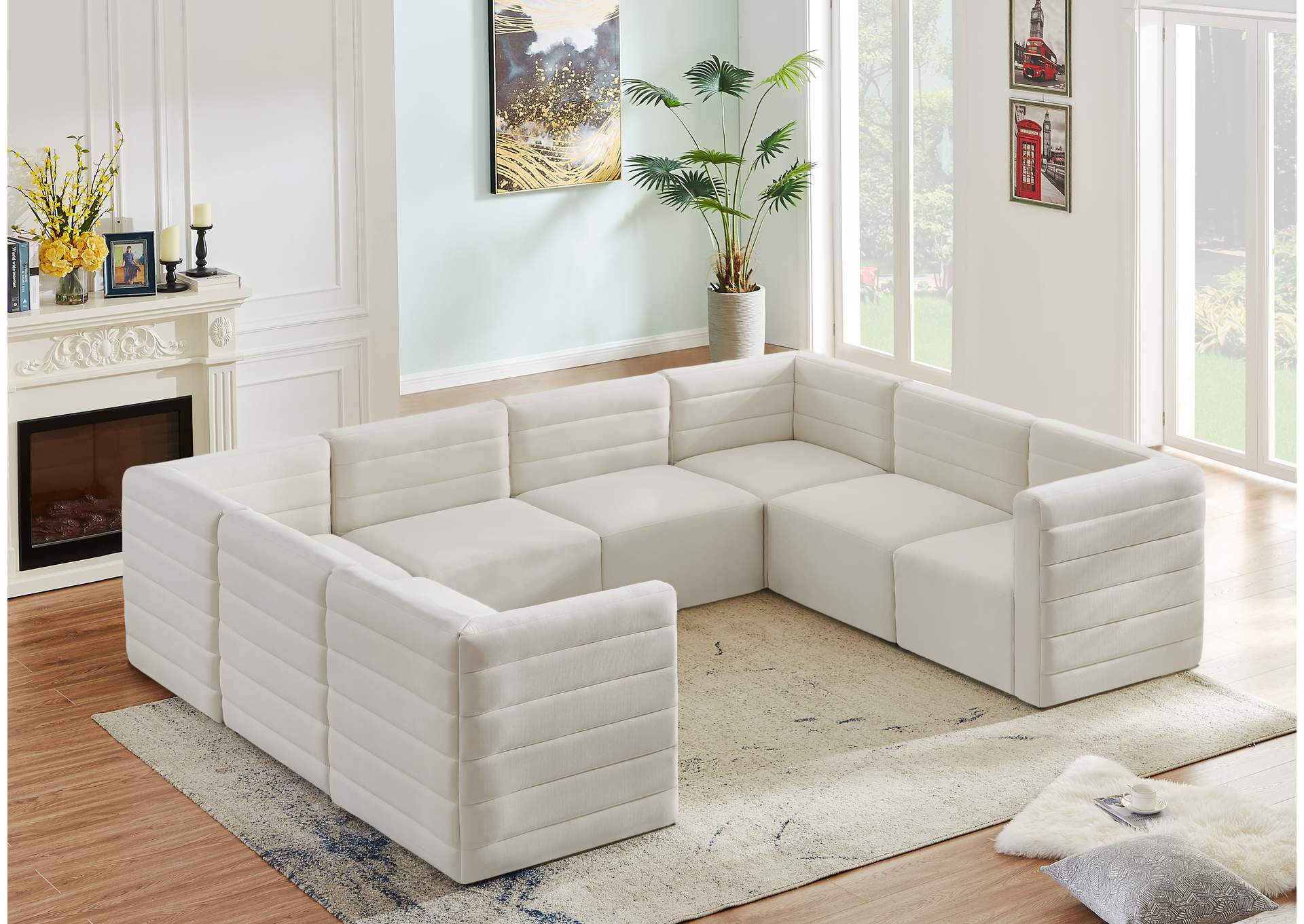 Quincy Cream Velvet Modular Sectional,Meridian Furniture