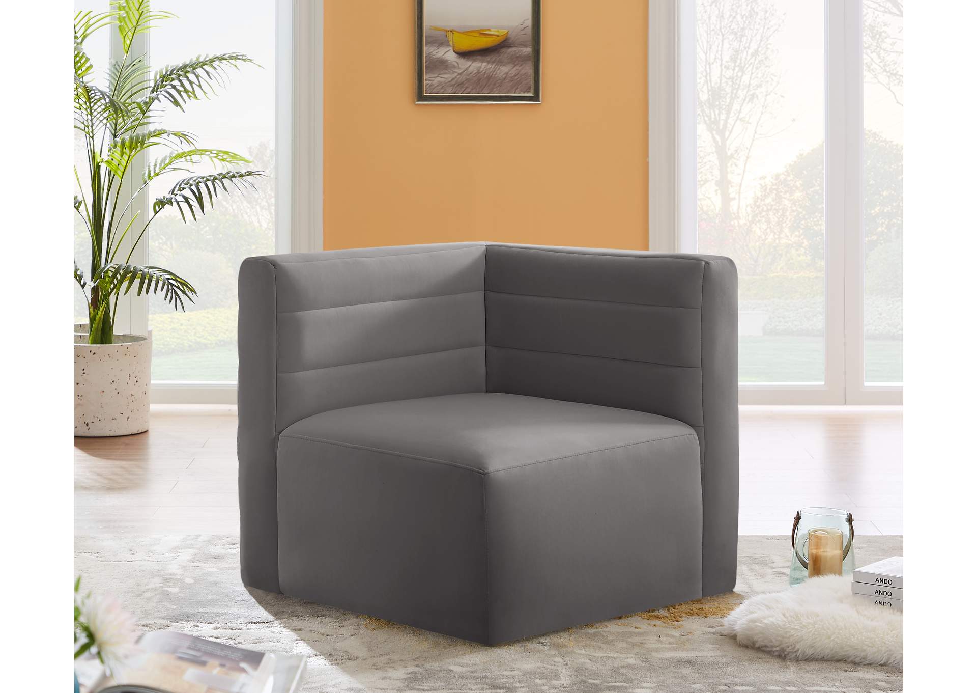 Quincy Grey Velvet Modular Corner Chair,Meridian Furniture