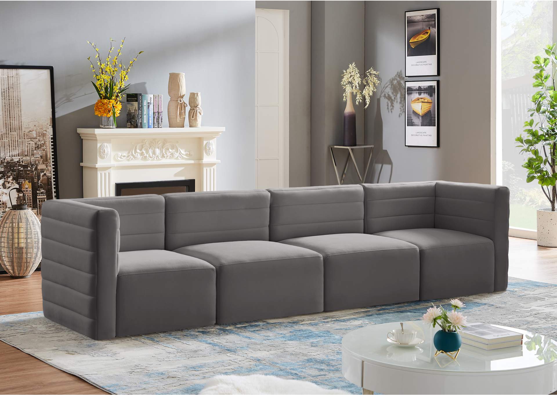 Quincy Grey Velvet Modular Sofa,Meridian Furniture