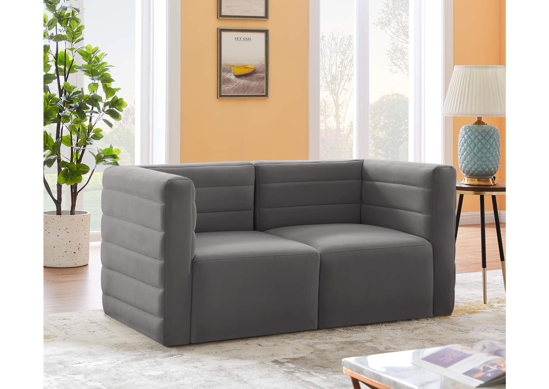 Quincy Grey Velvet Modular Sofa,Meridian Furniture