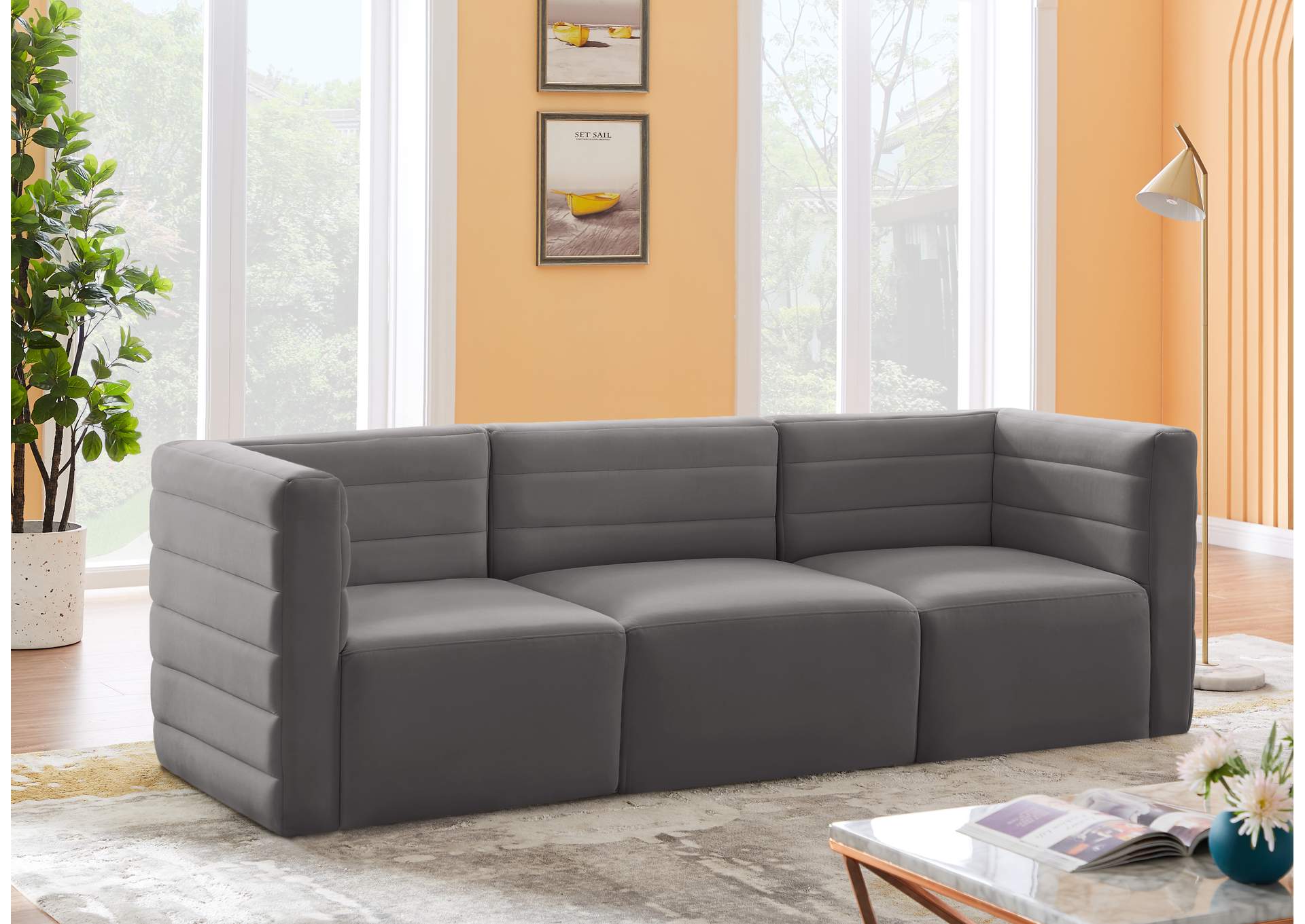 Quincy Grey Velvet Modular Sofa,Meridian Furniture