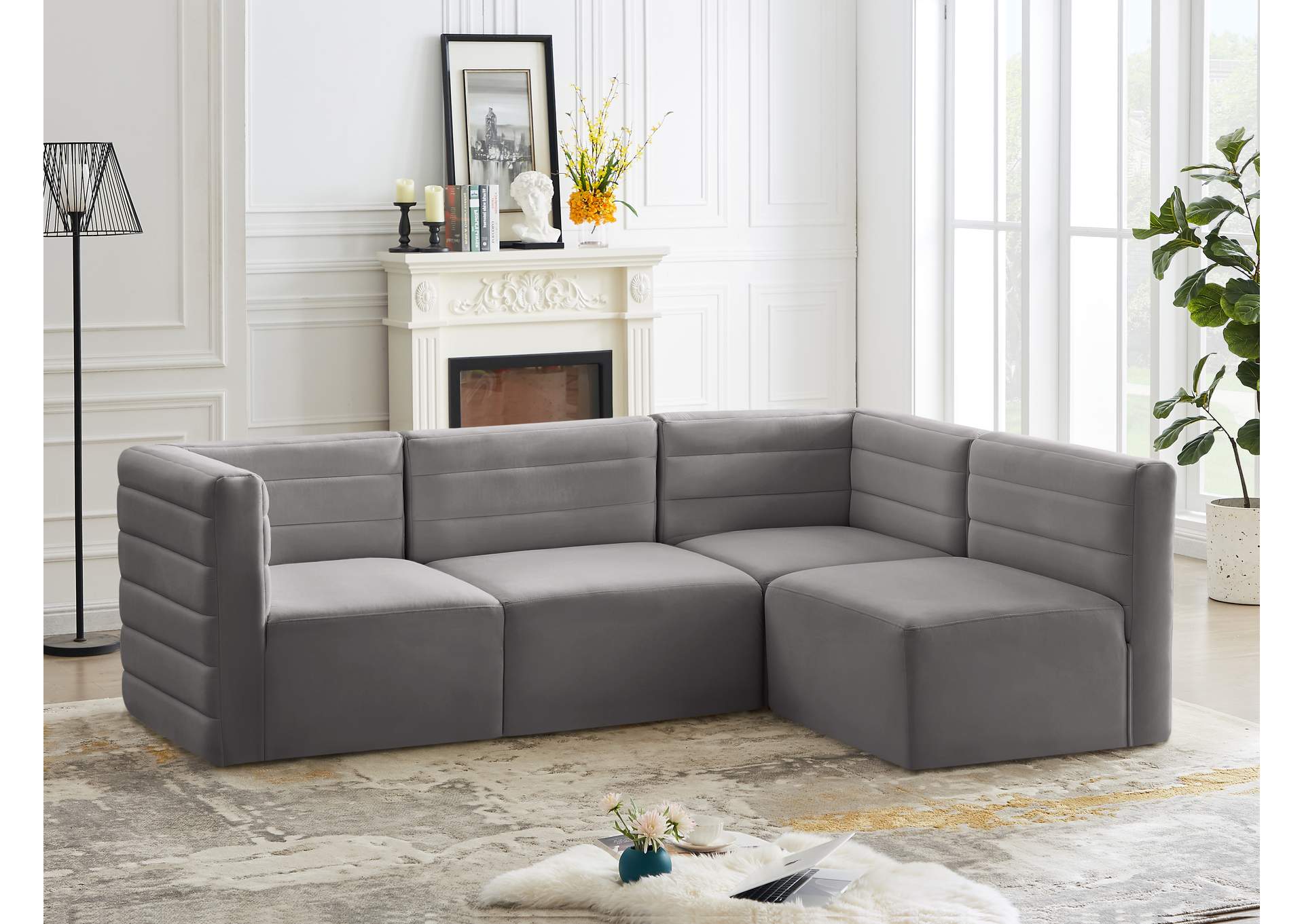 Quincy Grey Velvet Modular Sectional,Meridian Furniture