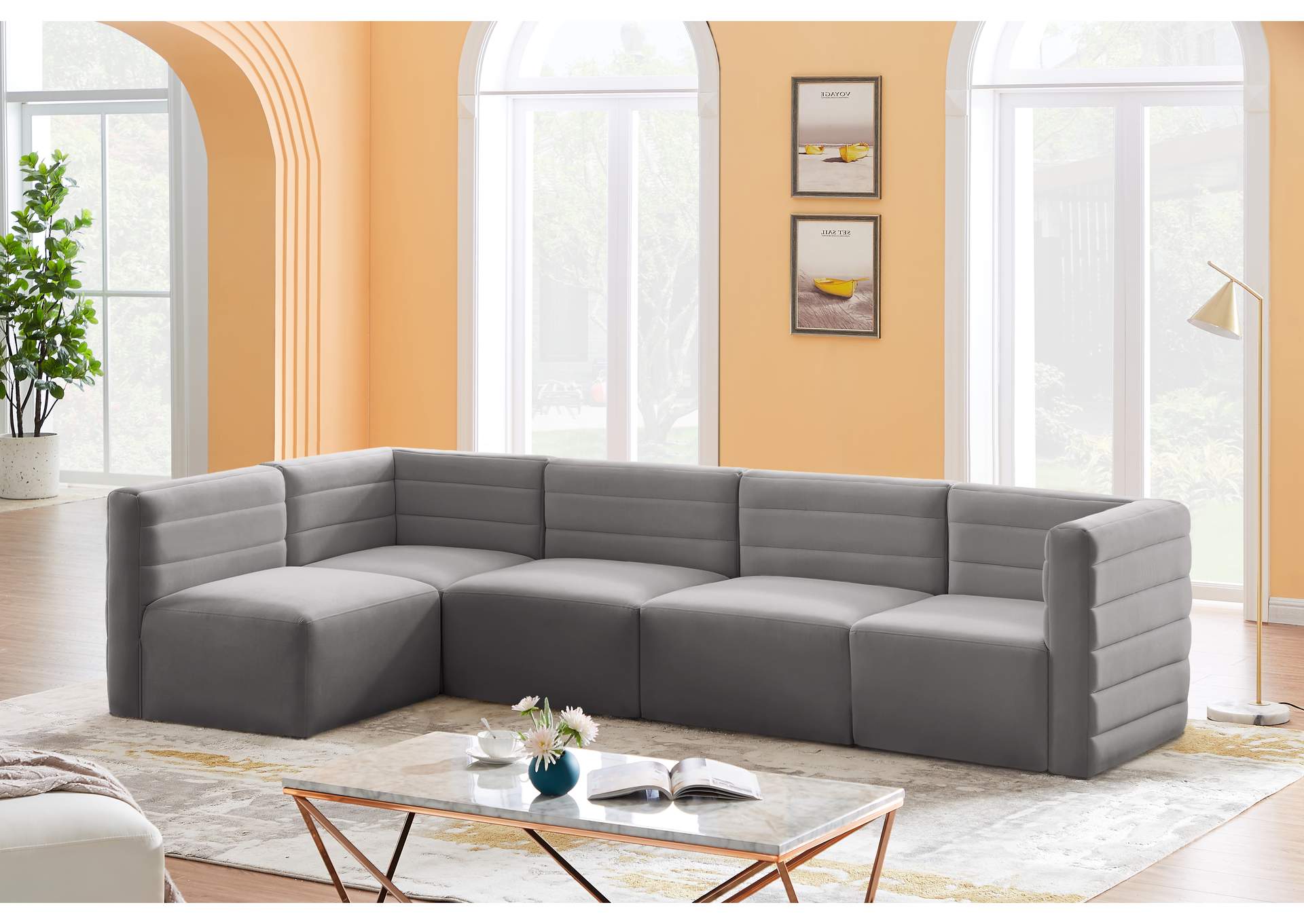 Quincy Grey Velvet Modular Sectional,Meridian Furniture