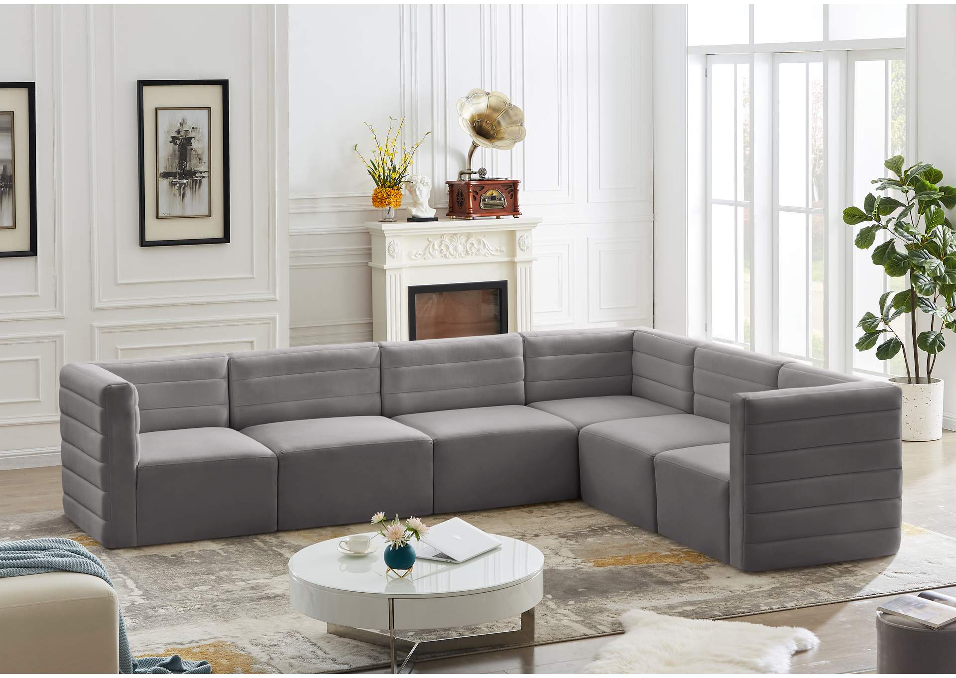 Quincy Grey Velvet Modular Sectional,Meridian Furniture