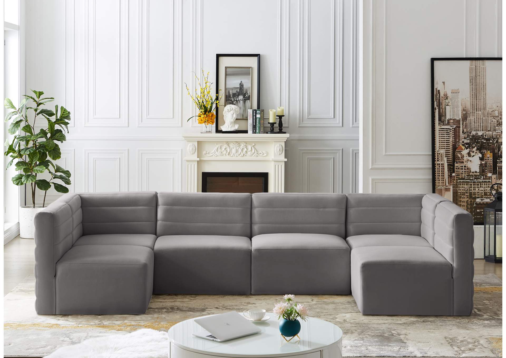 Quincy Grey Velvet Modular Sectional,Meridian Furniture