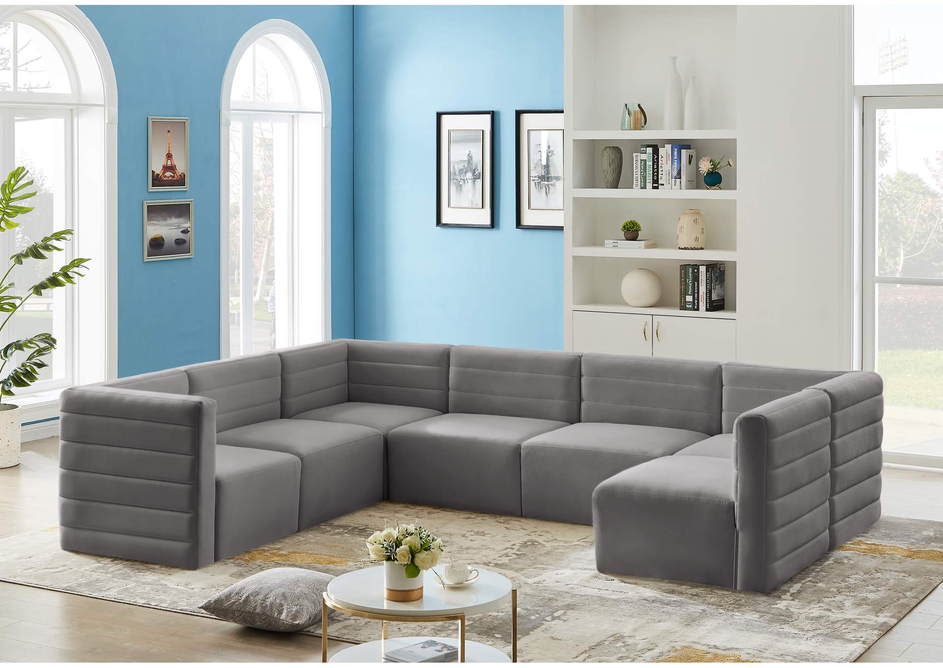 Quincy Grey Velvet Modular Sectional,Meridian Furniture