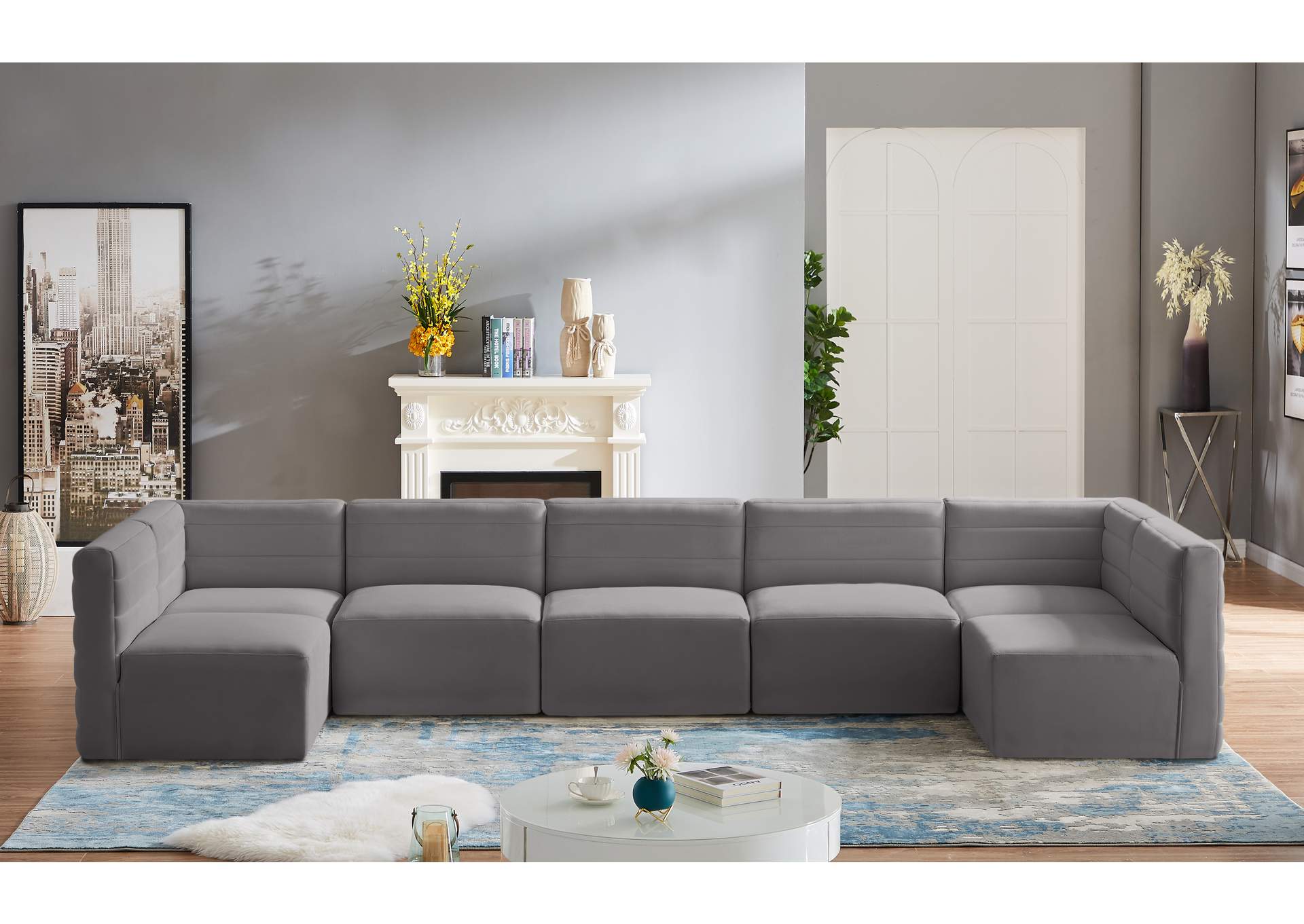 Quincy Grey Velvet Modular Sectional,Meridian Furniture