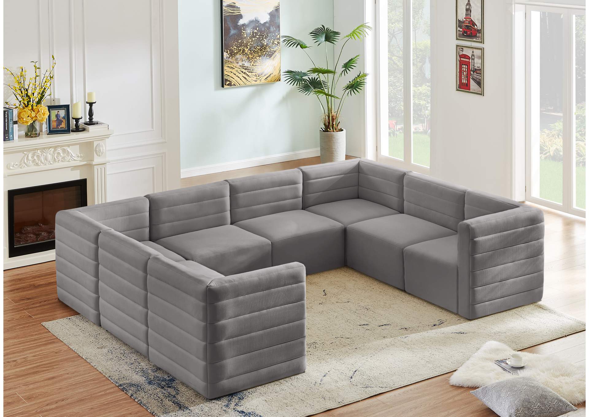 Quincy Grey Velvet Modular Sectional,Meridian Furniture