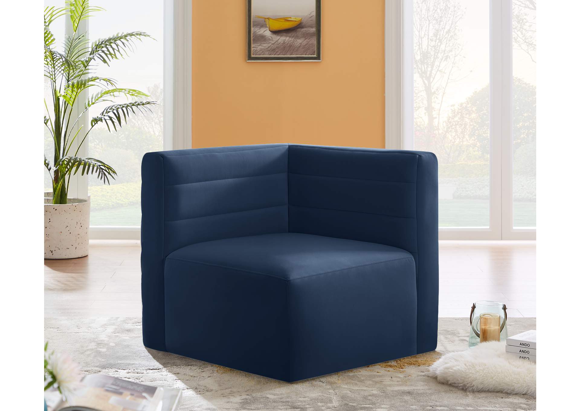 Quincy Navy Velvet Modular Corner Chair,Meridian Furniture