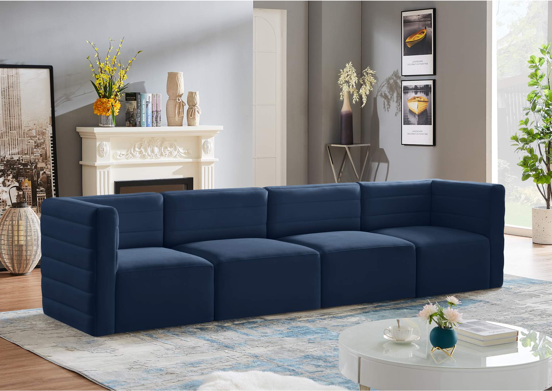 Quincy Navy Velvet Modular Sofa,Meridian Furniture