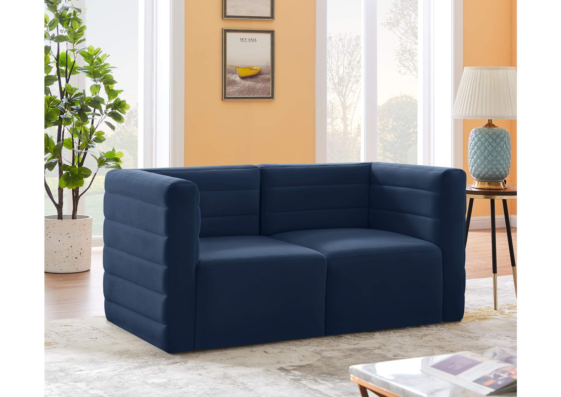 Quincy Navy Velvet Modular Sofa,Meridian Furniture