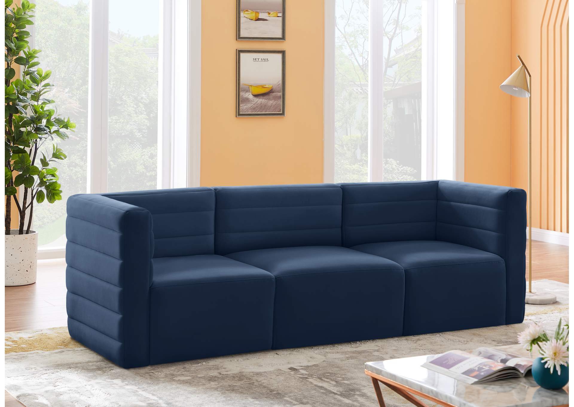 Quincy Navy Velvet Modular Sofa,Meridian Furniture