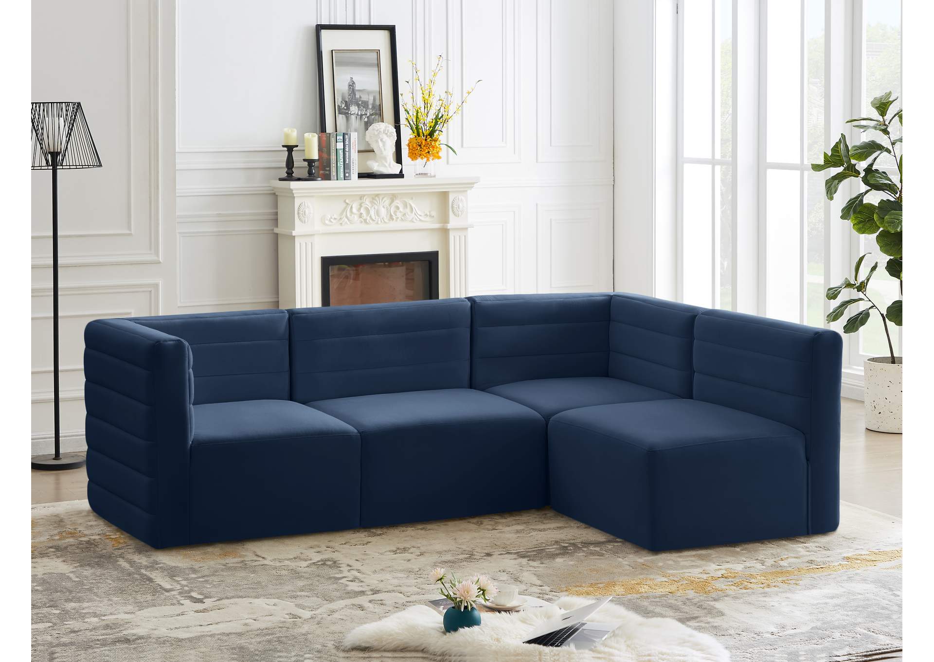 Quincy Navy Velvet Modular Sectional,Meridian Furniture