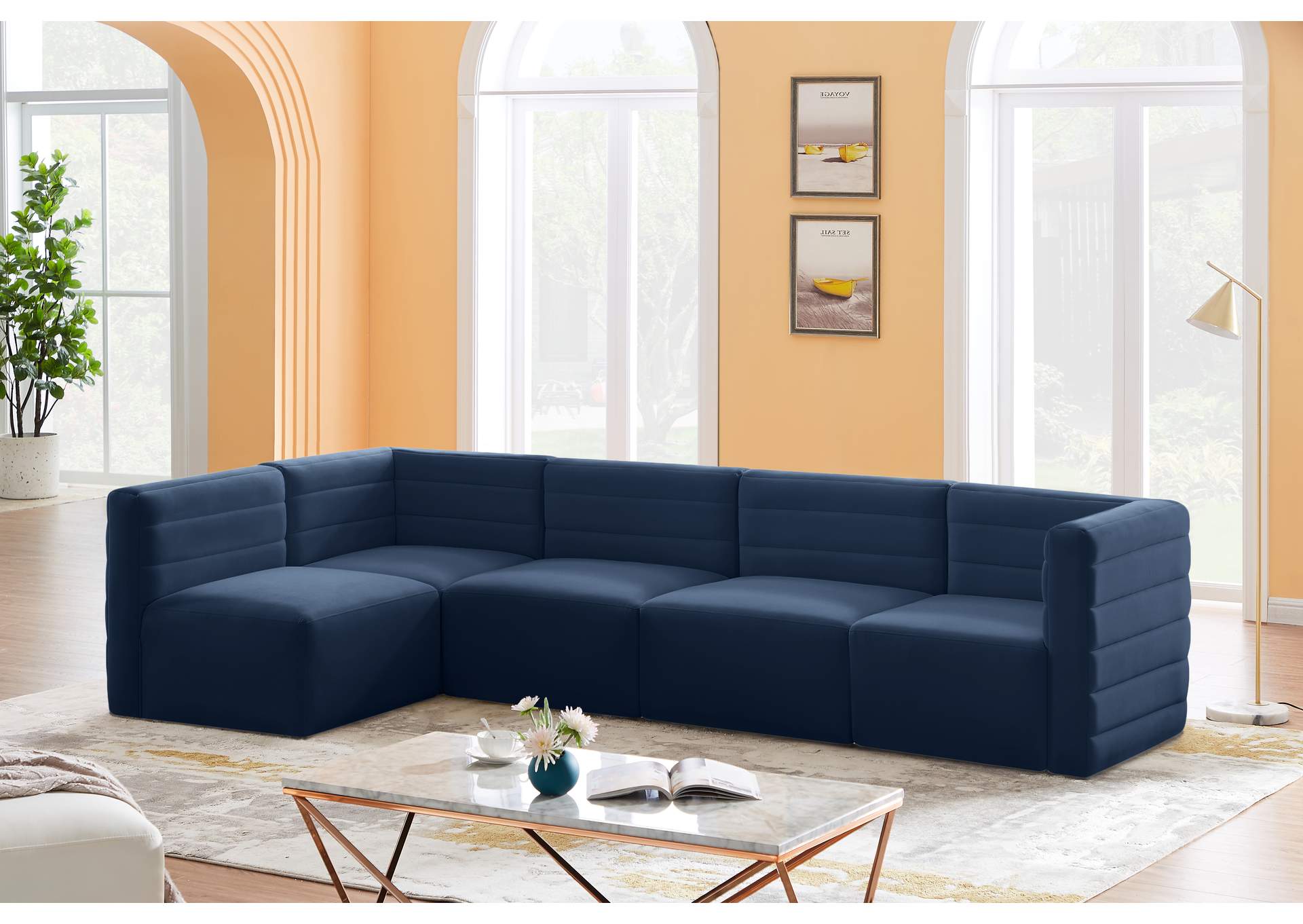 Quincy Navy Velvet Modular Sectional,Meridian Furniture