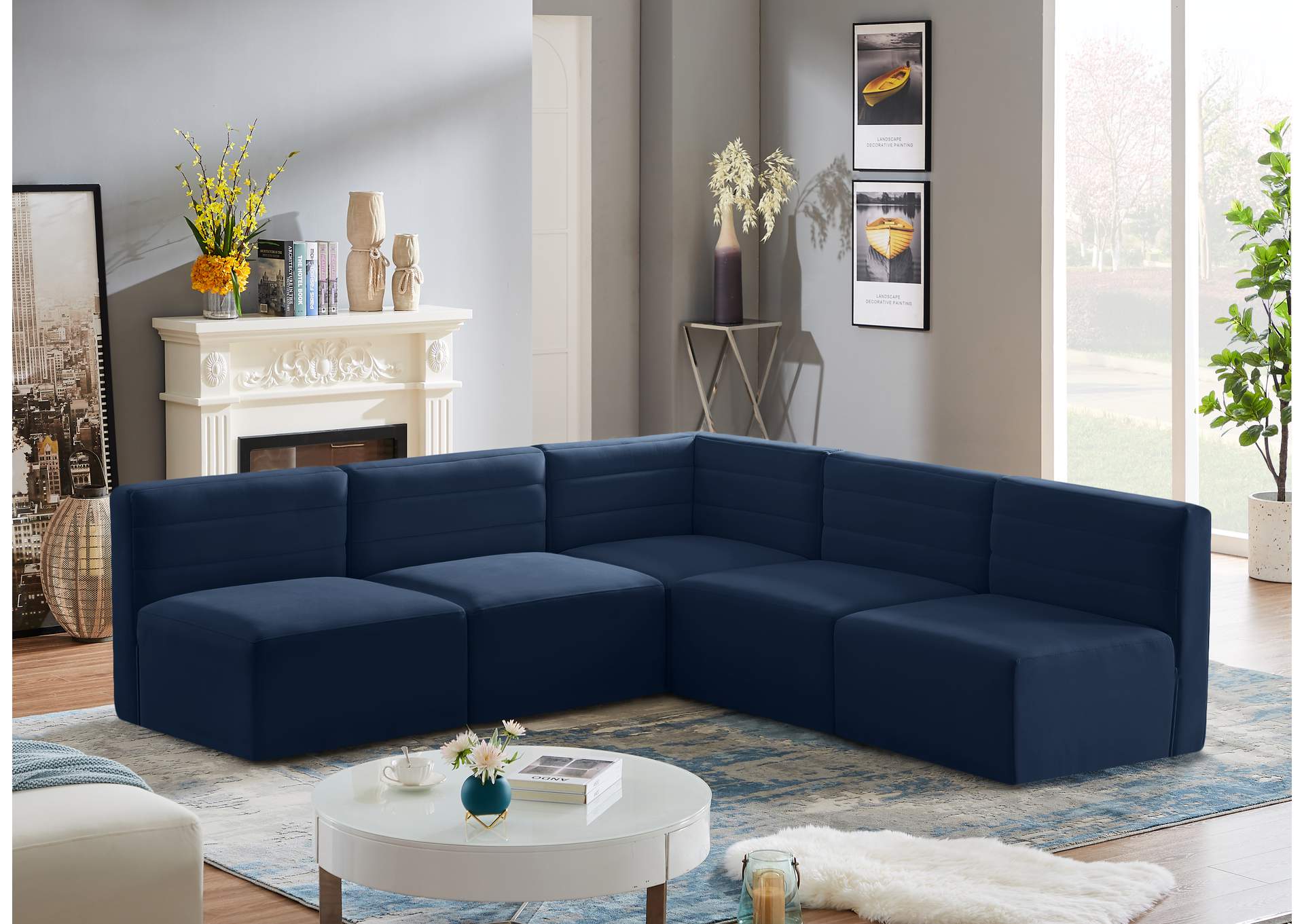 Quincy Navy Velvet Modular Sectional,Meridian Furniture