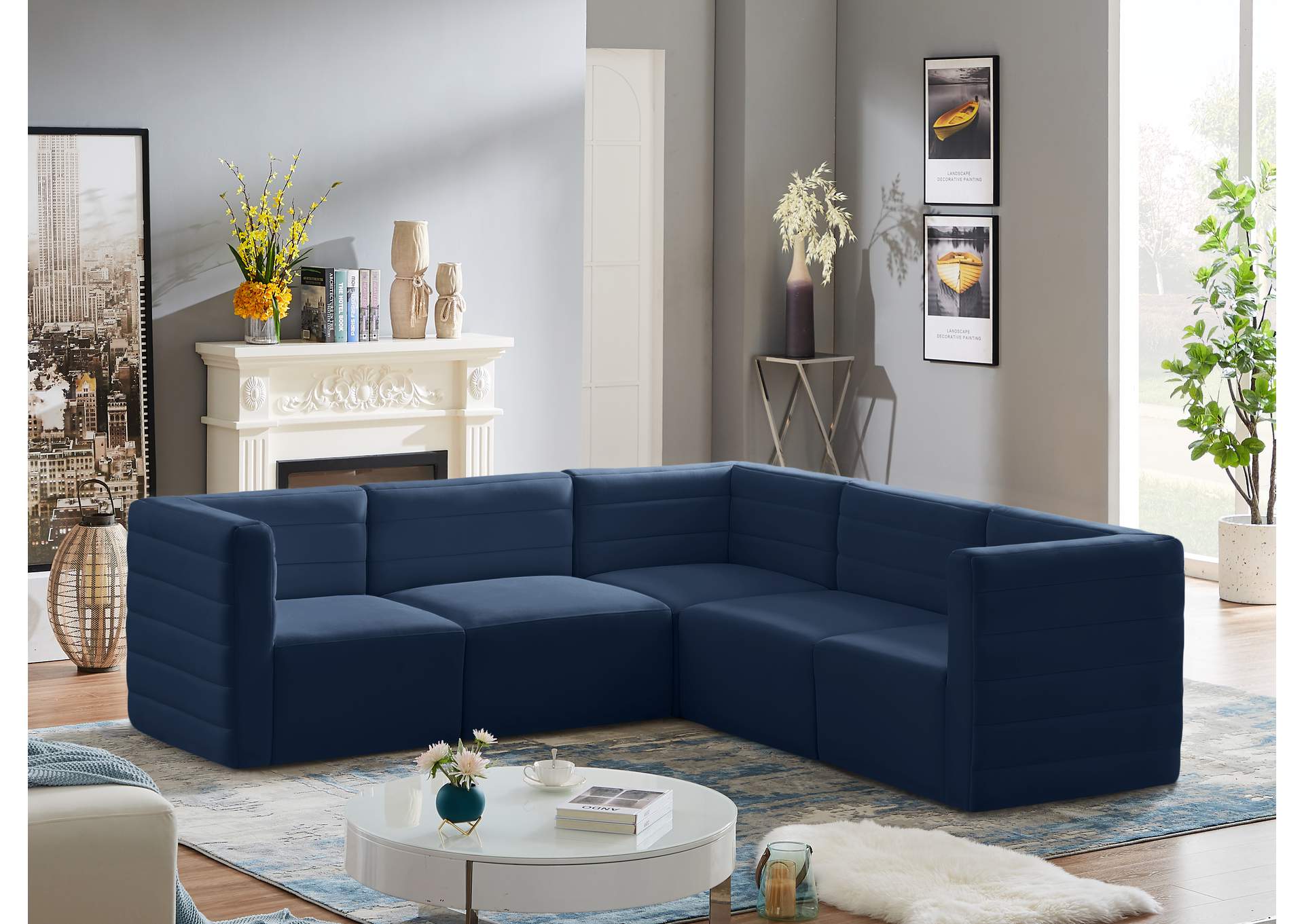 Quincy Navy Velvet Modular Sectional,Meridian Furniture