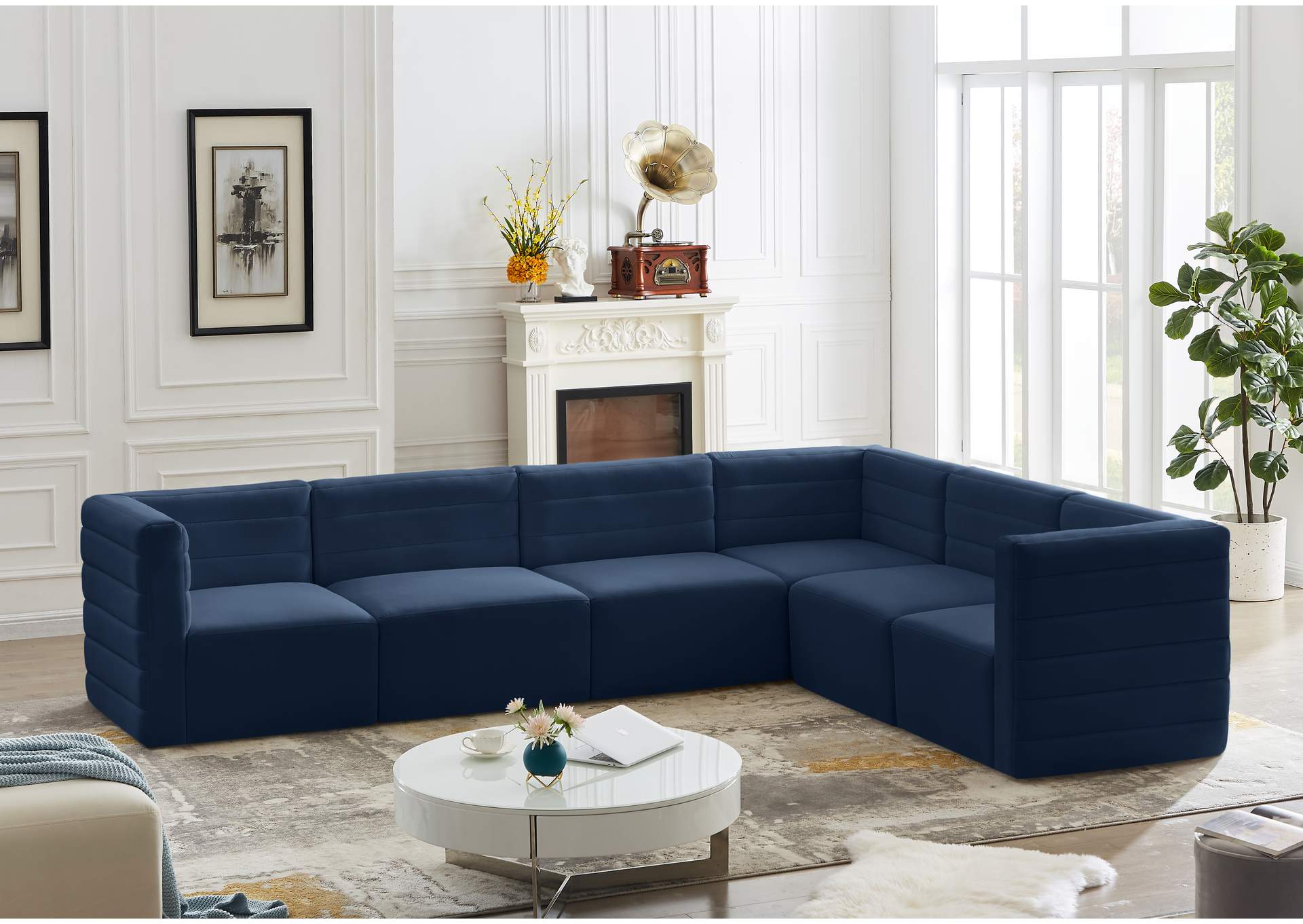 Quincy Navy Velvet Modular Sectional,Meridian Furniture