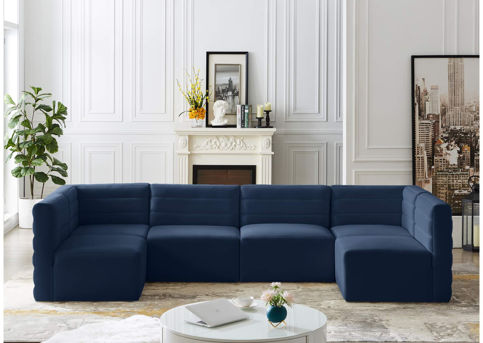 Quincy Navy Velvet Modular Sectional,Meridian Furniture