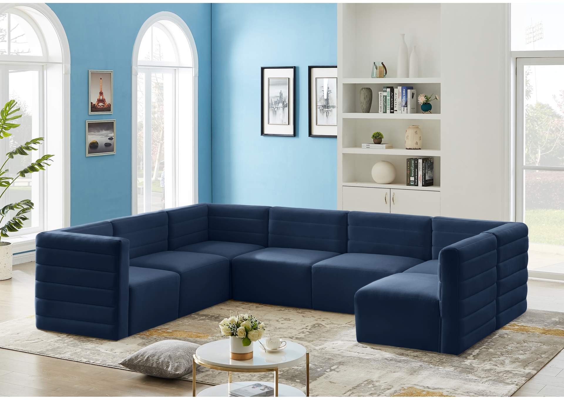 Quincy Navy Velvet Modular Sectional,Meridian Furniture