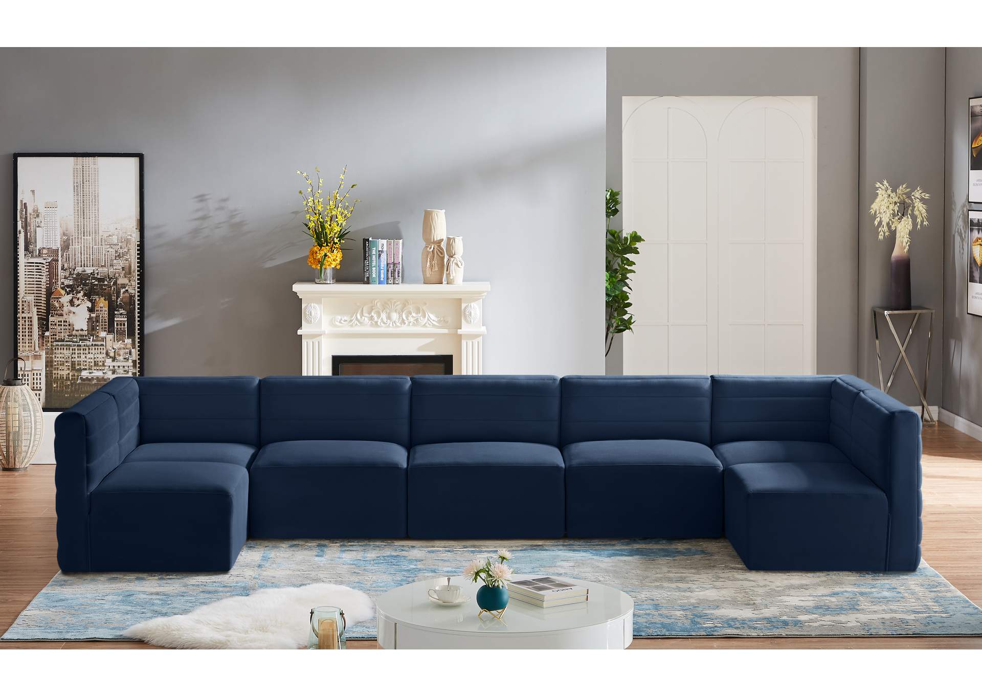 Quincy Navy Velvet Modular Sectional,Meridian Furniture