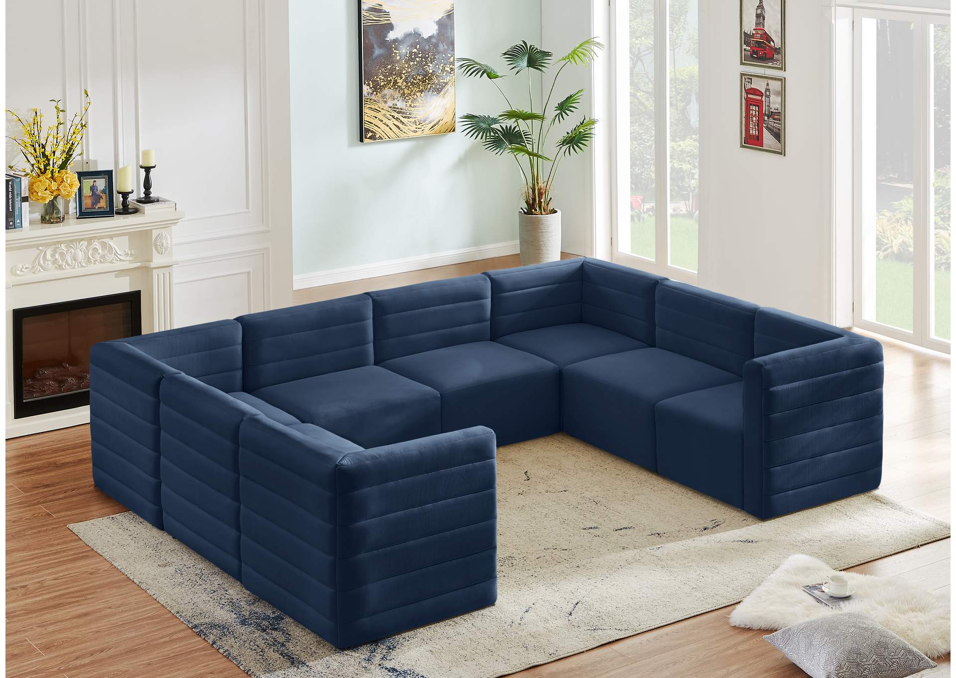 Quincy Navy Velvet Modular Sectional,Meridian Furniture