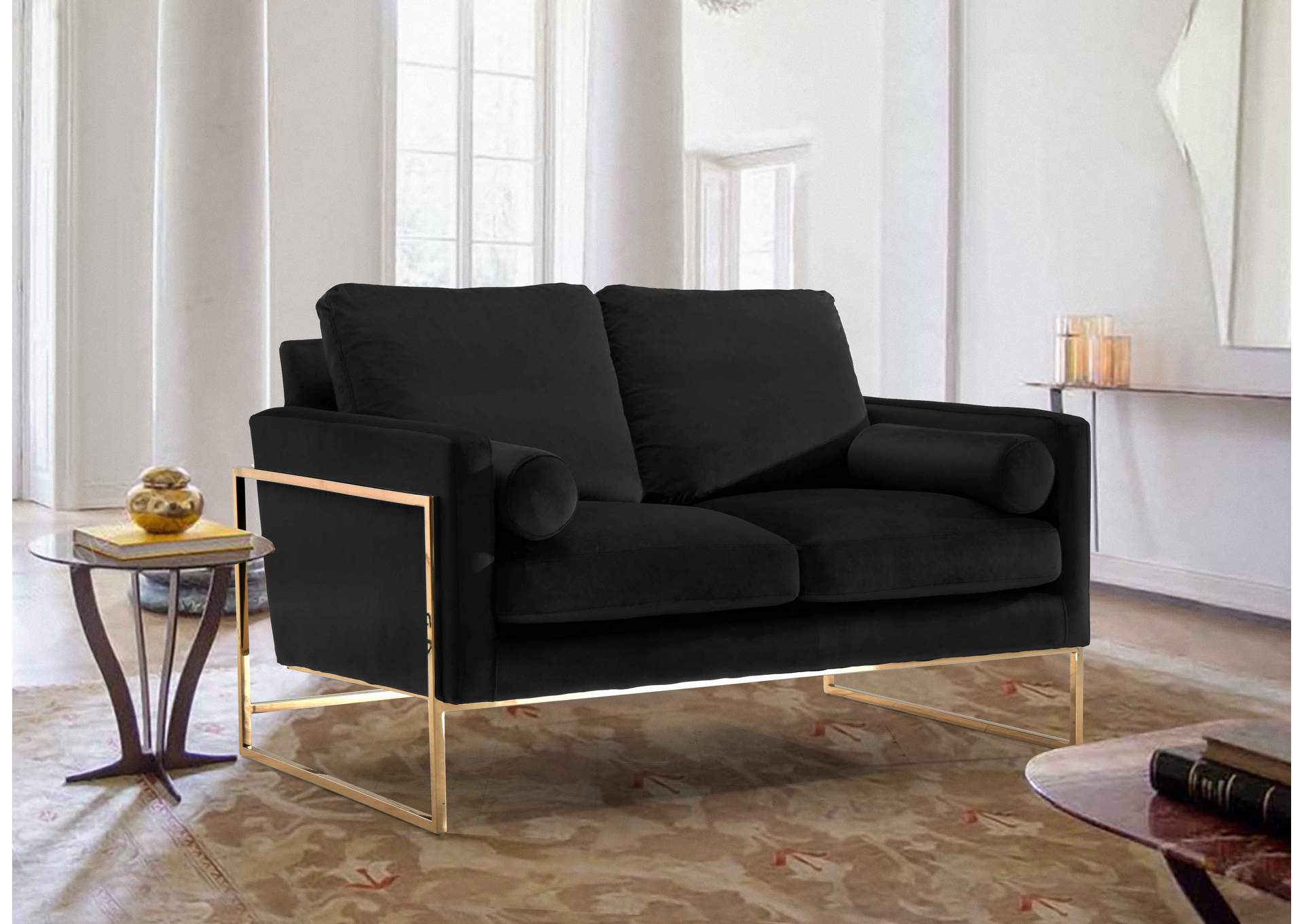 Mila Black Velvet Loveseat,Meridian Furniture