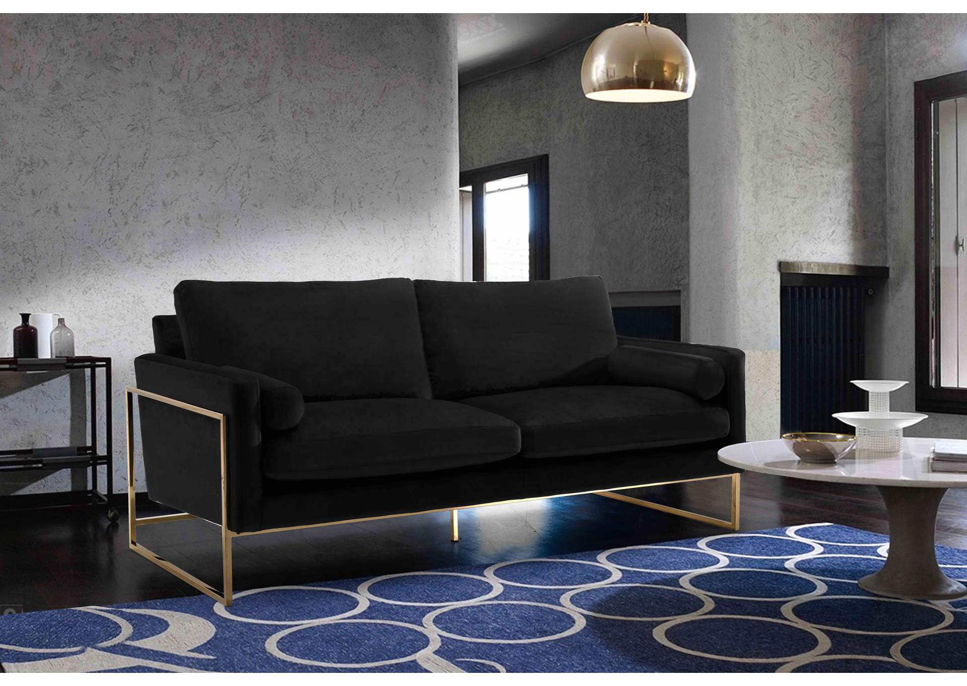 Mila Black Velvet Sofa,Meridian Furniture