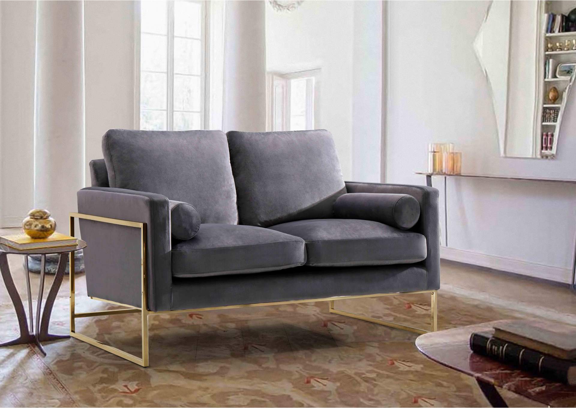 Mila Grey Velvet Loveseat,Meridian Furniture