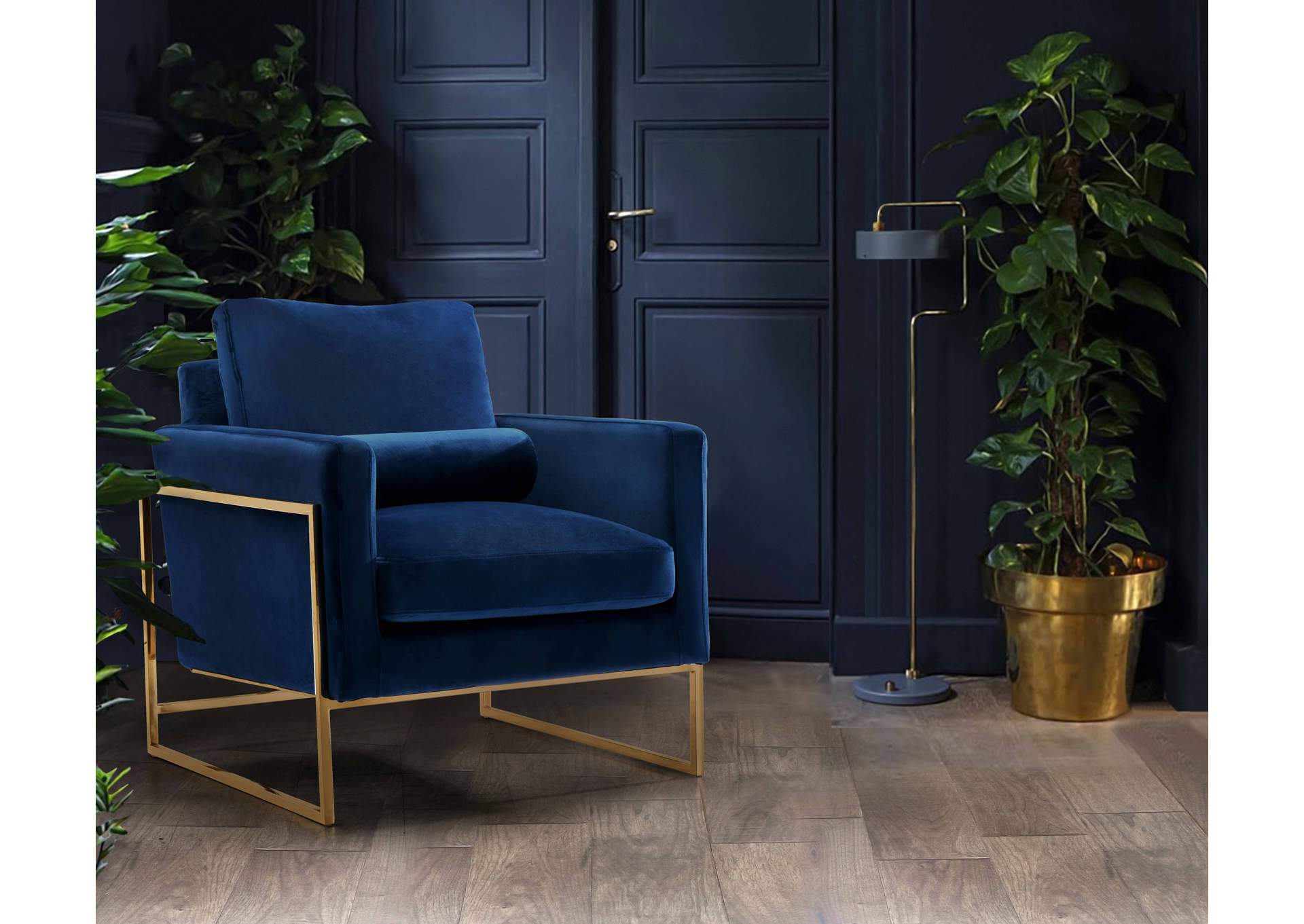 Mila Navy Velvet Chair,Meridian Furniture